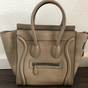 Celine Micro Luggage Drummed Calfskin Dune